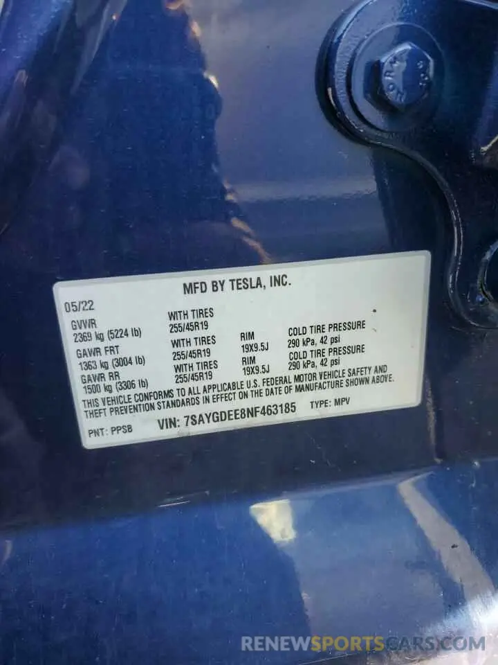 12 Photograph of a damaged car 7SAYGDEE8NF463185 TESLA MODEL Y 2022