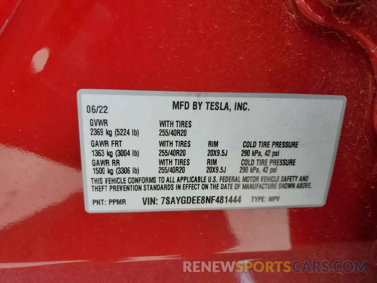 12 Photograph of a damaged car 7SAYGDEE8NF481444 TESLA MODEL Y 2022