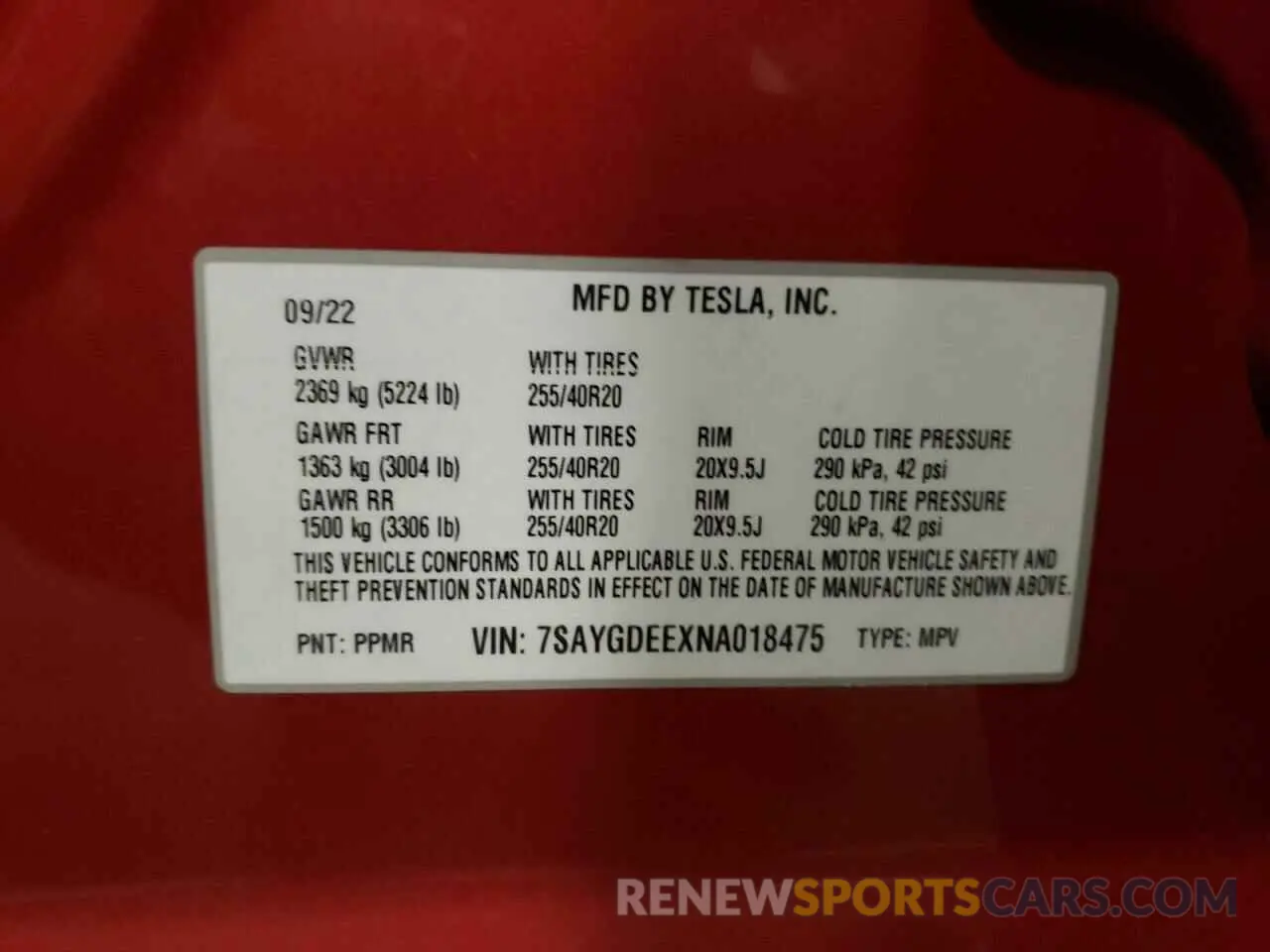 13 Photograph of a damaged car 7SAYGDEEXNA018475 TESLA MODEL Y 2022