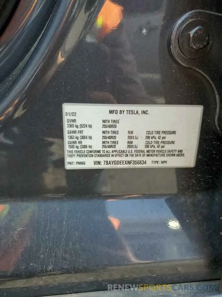 12 Photograph of a damaged car 7SAYGDEEXNF356834 TESLA MODEL Y 2022