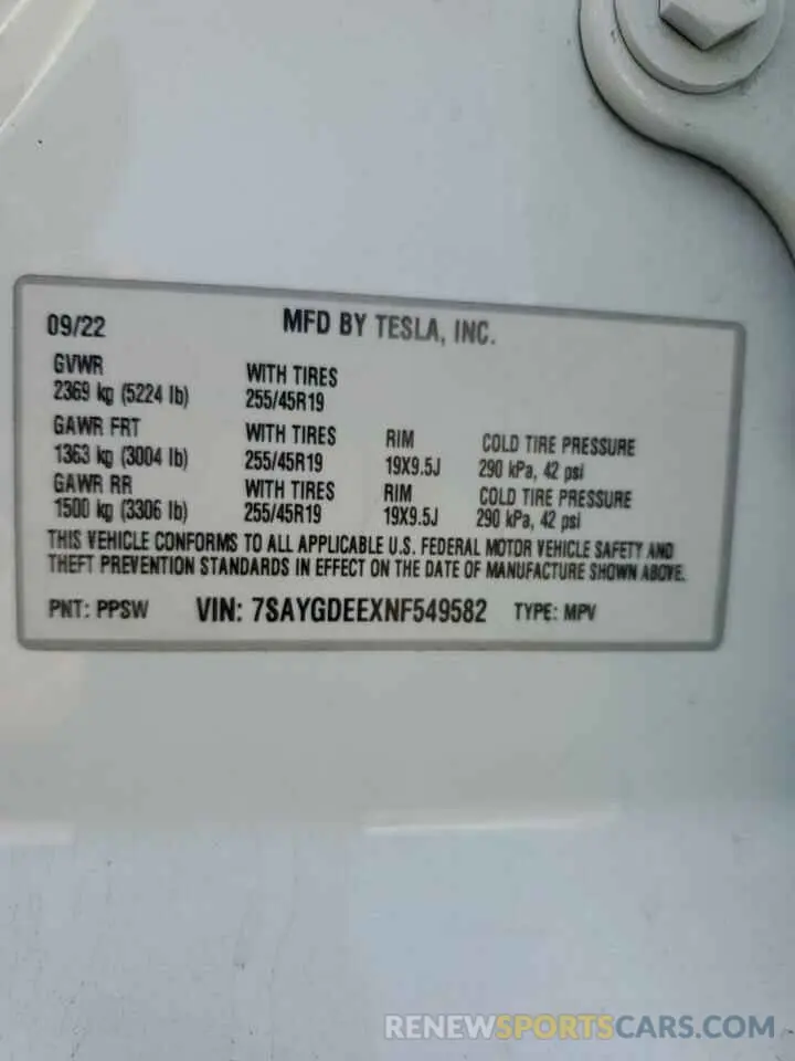 13 Photograph of a damaged car 7SAYGDEEXNF549582 TESLA MODEL Y 2022