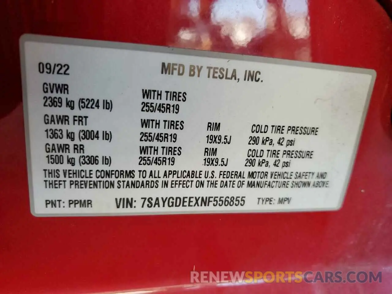 15 Photograph of a damaged car 7SAYGDEEXNF556855 TESLA MODEL Y 2022