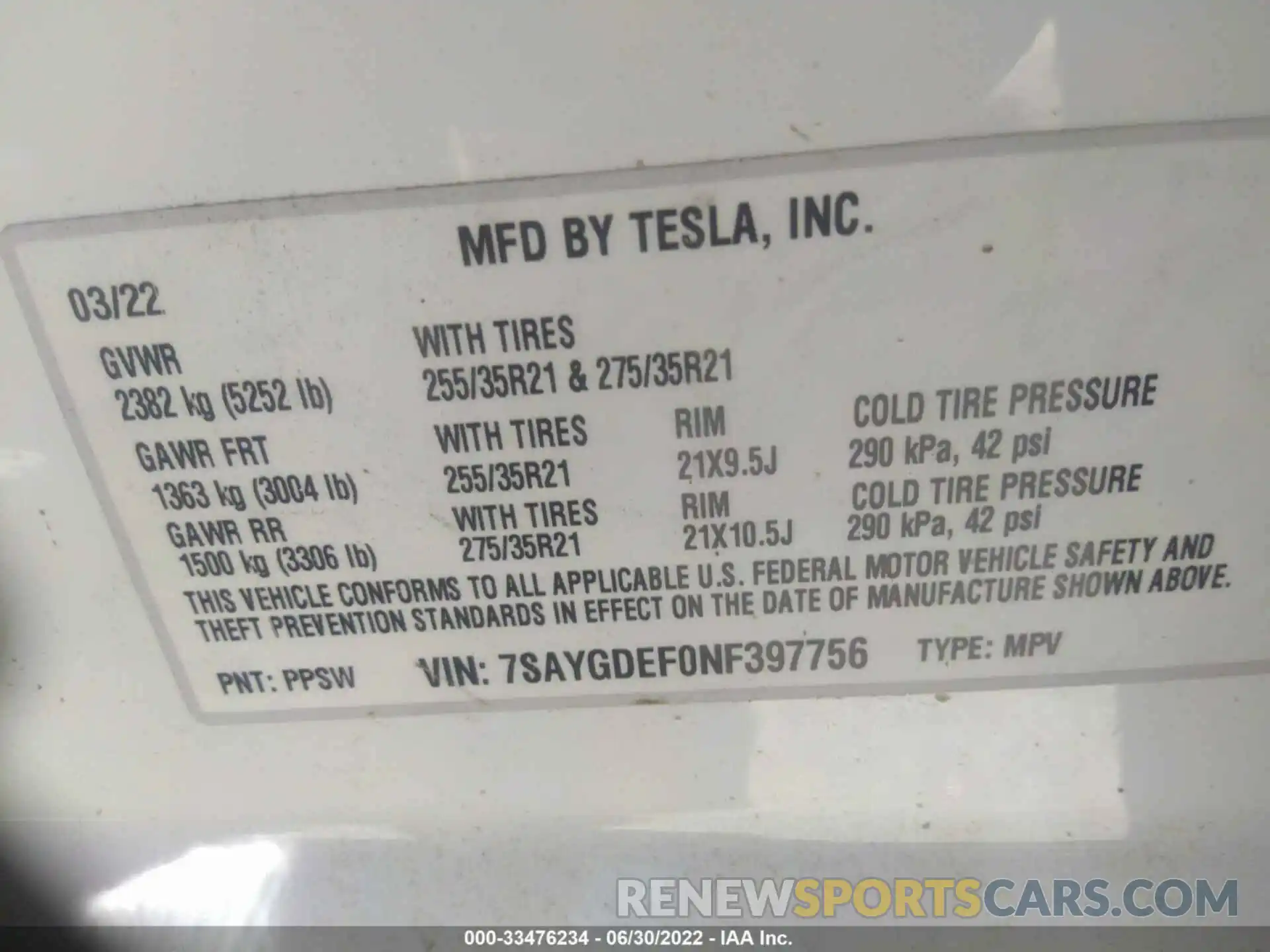 9 Photograph of a damaged car 7SAYGDEF0NF397756 TESLA MODEL Y 2022