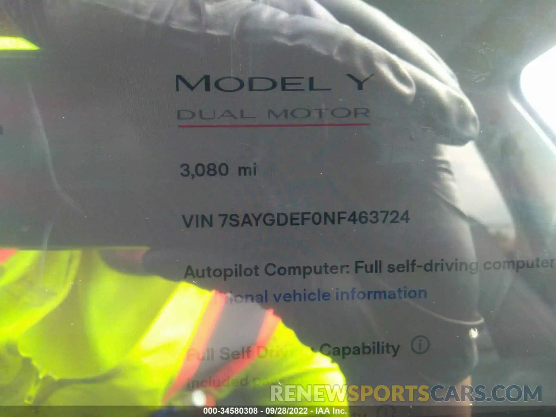 7 Photograph of a damaged car 7SAYGDEF0NF463724 TESLA MODEL Y 2022