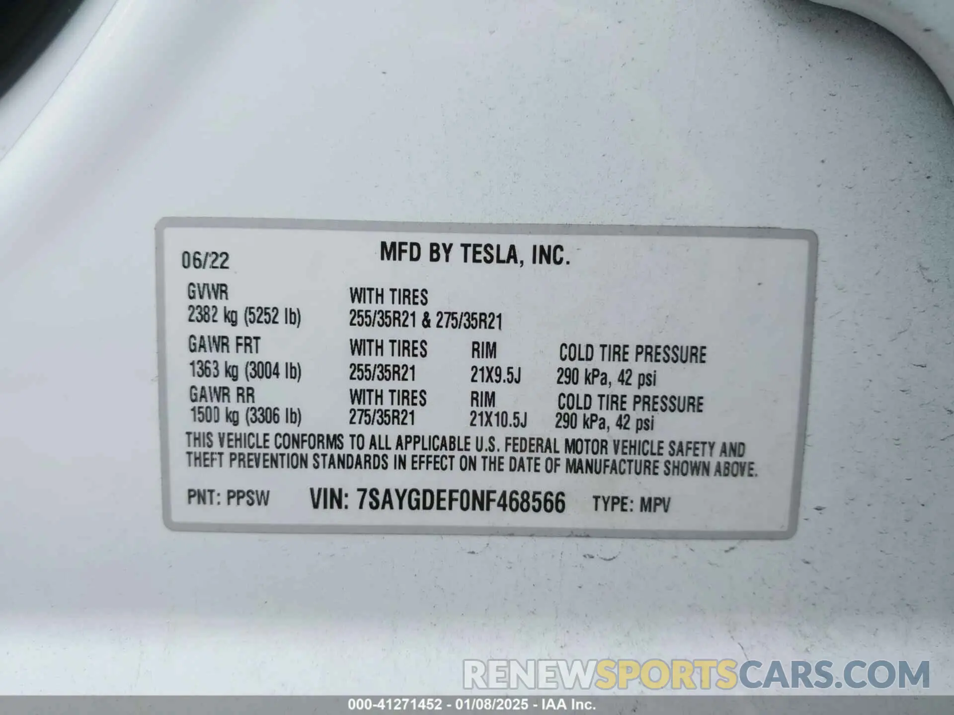 9 Photograph of a damaged car 7SAYGDEF0NF468566 TESLA MODEL Y 2022