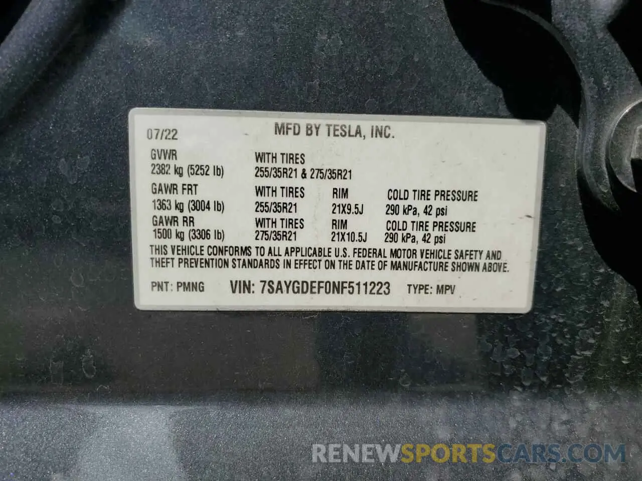 13 Photograph of a damaged car 7SAYGDEF0NF511223 TESLA MODEL Y 2022