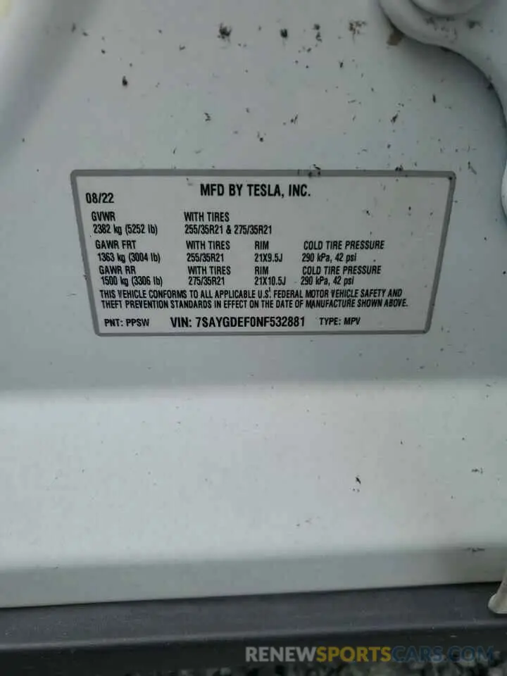 13 Photograph of a damaged car 7SAYGDEF0NF532881 TESLA MODEL Y 2022