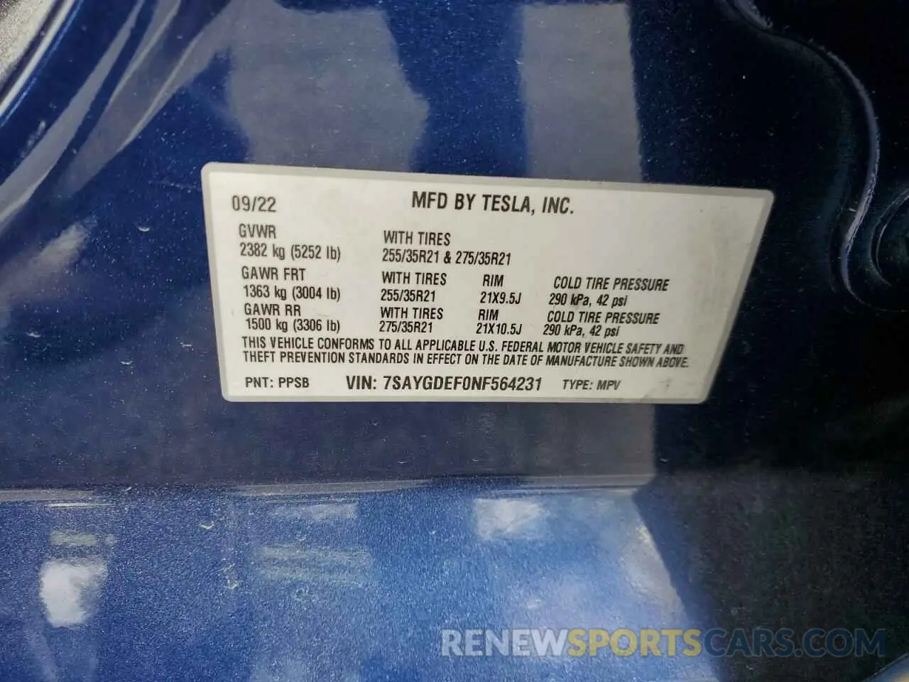 16 Photograph of a damaged car 7SAYGDEF0NF564231 TESLA MODEL Y 2022