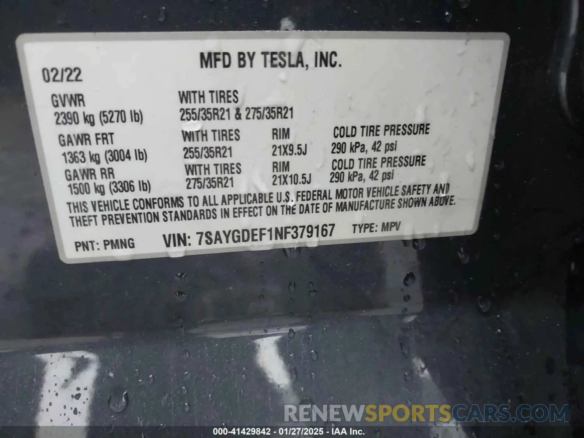 9 Photograph of a damaged car 7SAYGDEF1NF379167 TESLA MODEL Y 2022
