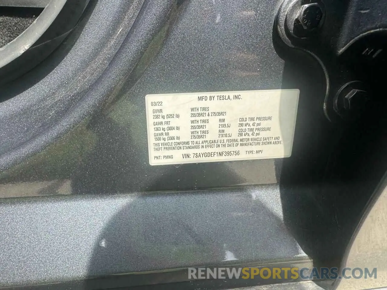 10 Photograph of a damaged car 7SAYGDEF1NF395756 TESLA MODEL Y 2022