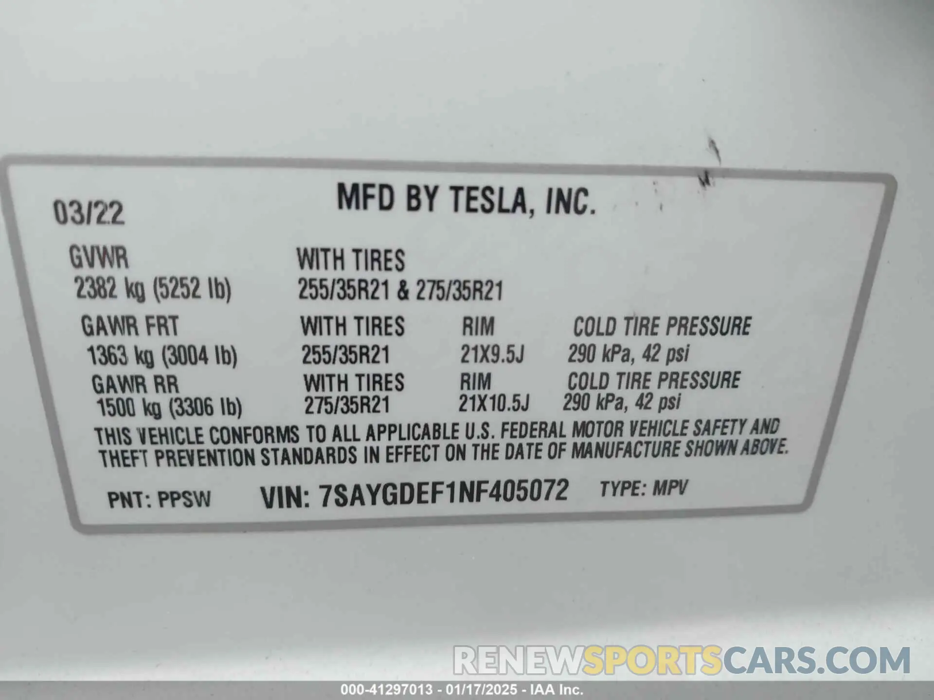 9 Photograph of a damaged car 7SAYGDEF1NF405072 TESLA MODEL Y 2022