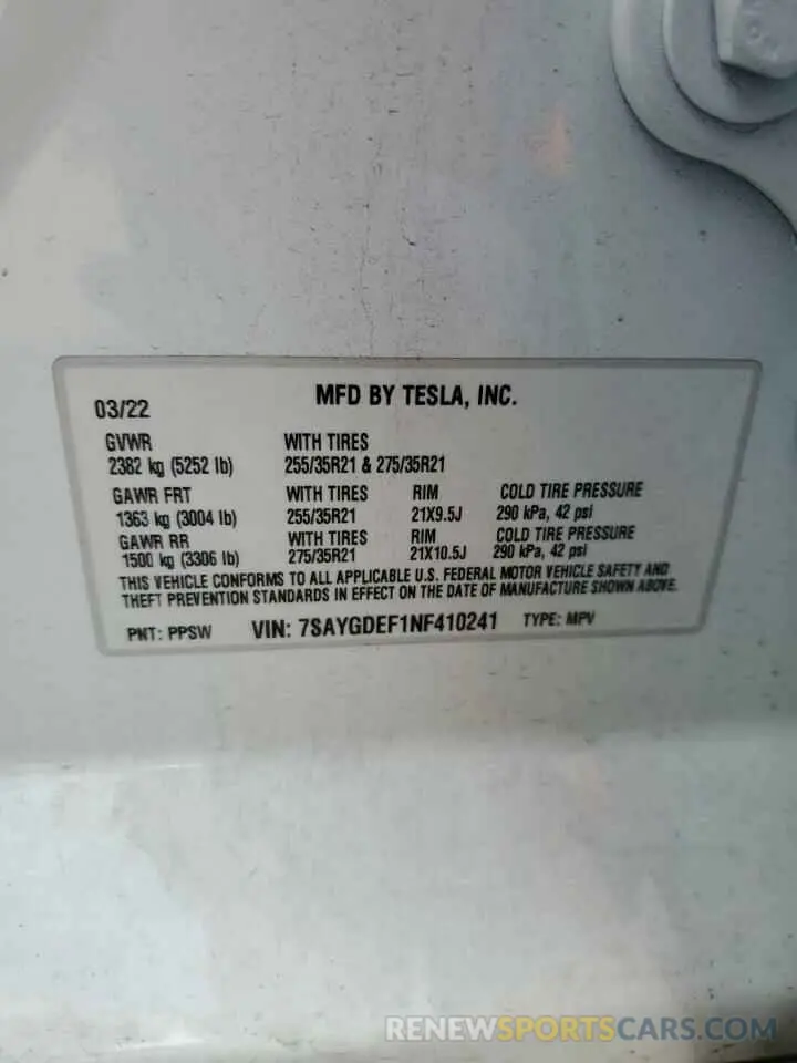 13 Photograph of a damaged car 7SAYGDEF1NF410241 TESLA MODEL Y 2022
