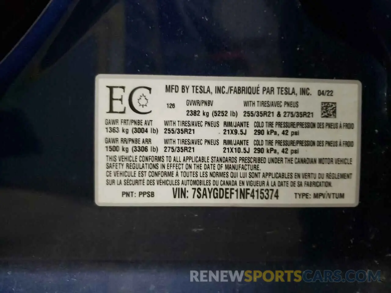 13 Photograph of a damaged car 7SAYGDEF1NF415374 TESLA MODEL Y 2022