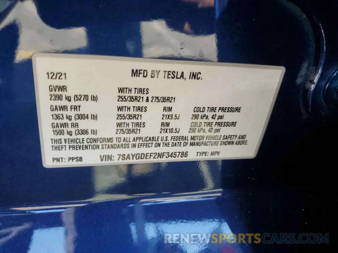 13 Photograph of a damaged car 7SAYGDEF2NF345786 TESLA MODEL Y 2022