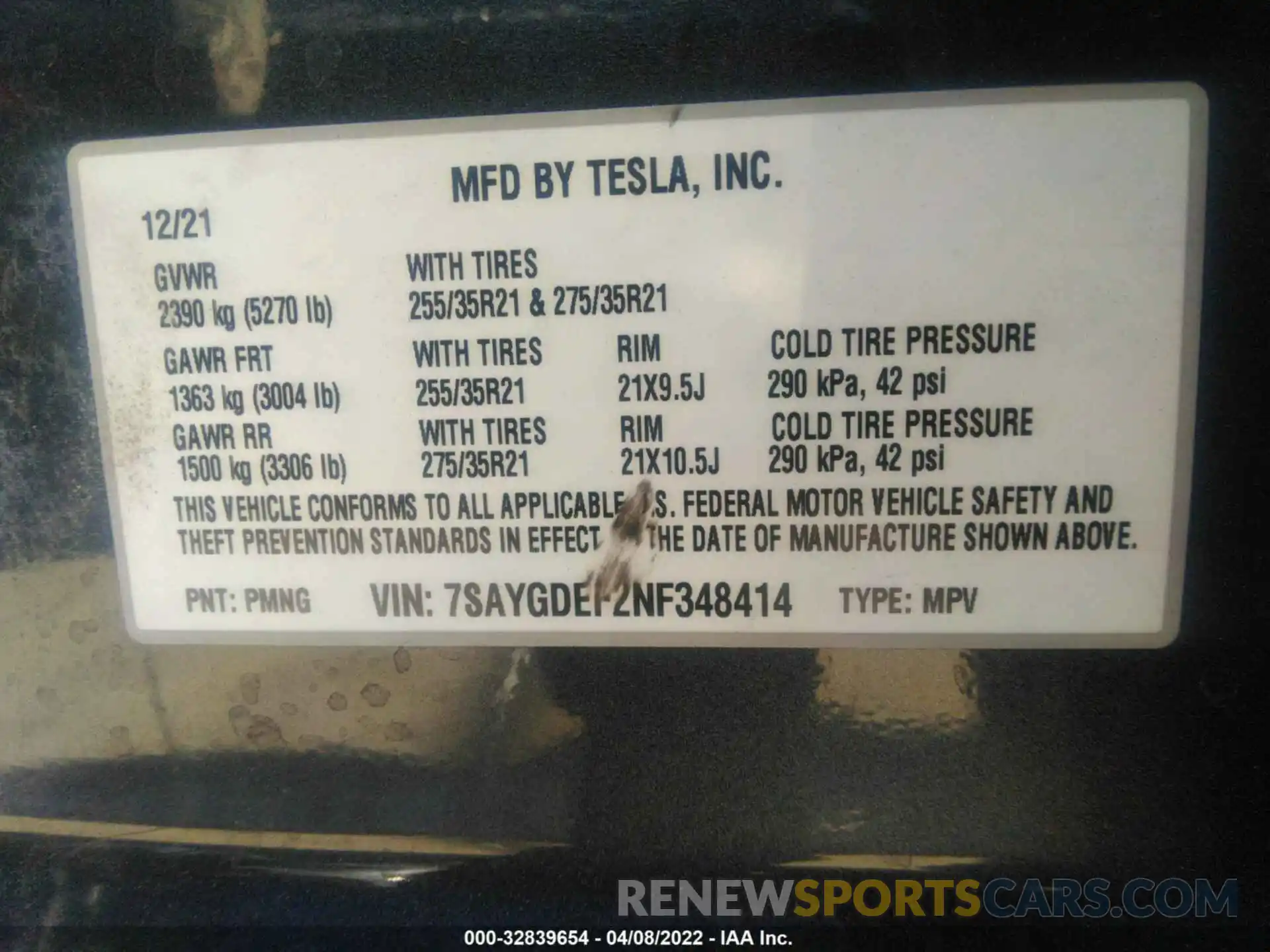 9 Photograph of a damaged car 7SAYGDEF2NF348414 TESLA MODEL Y 2022