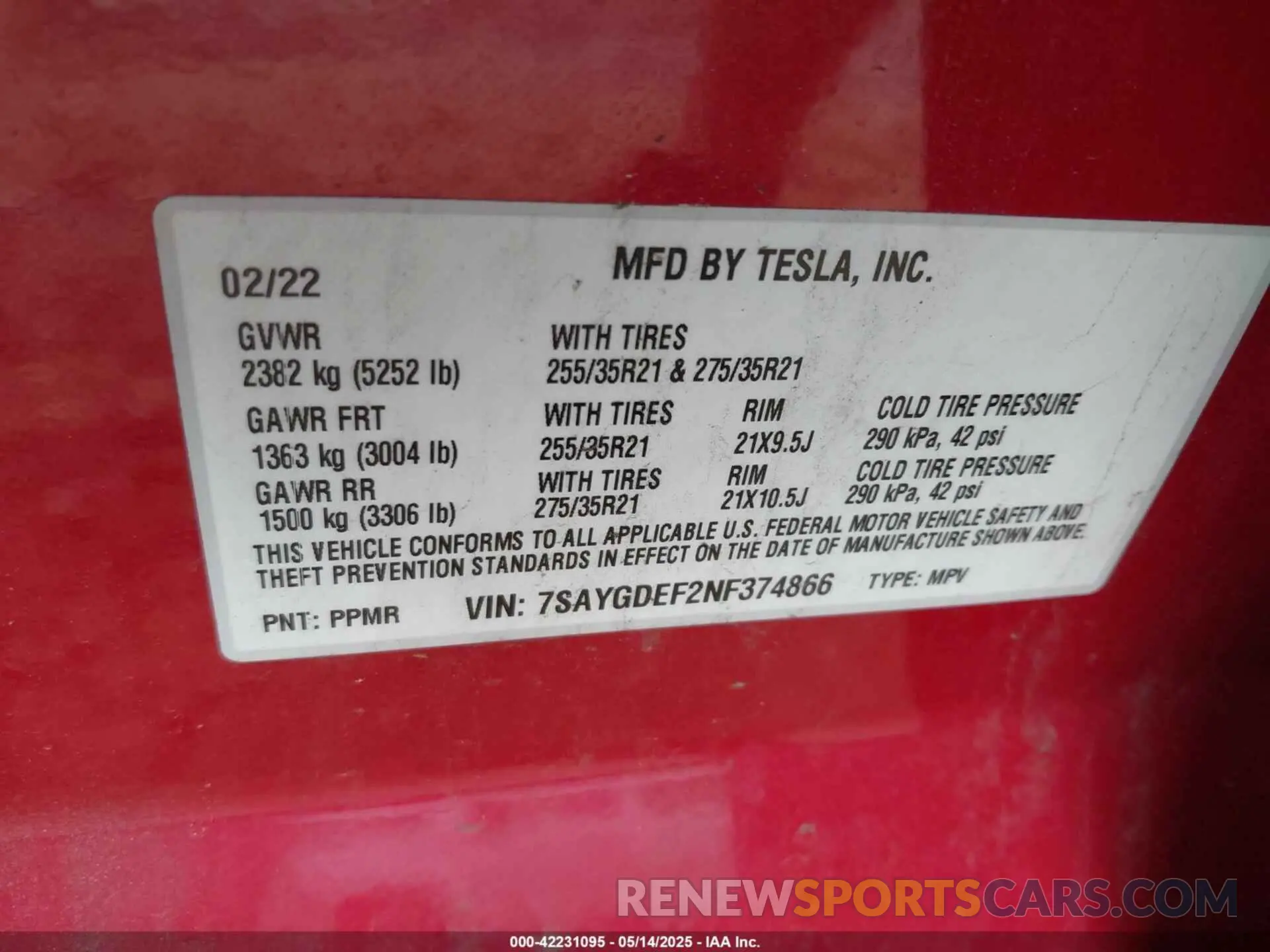 8 Photograph of a damaged car 7SAYGDEF2NF374866 TESLA MODEL Y 2022