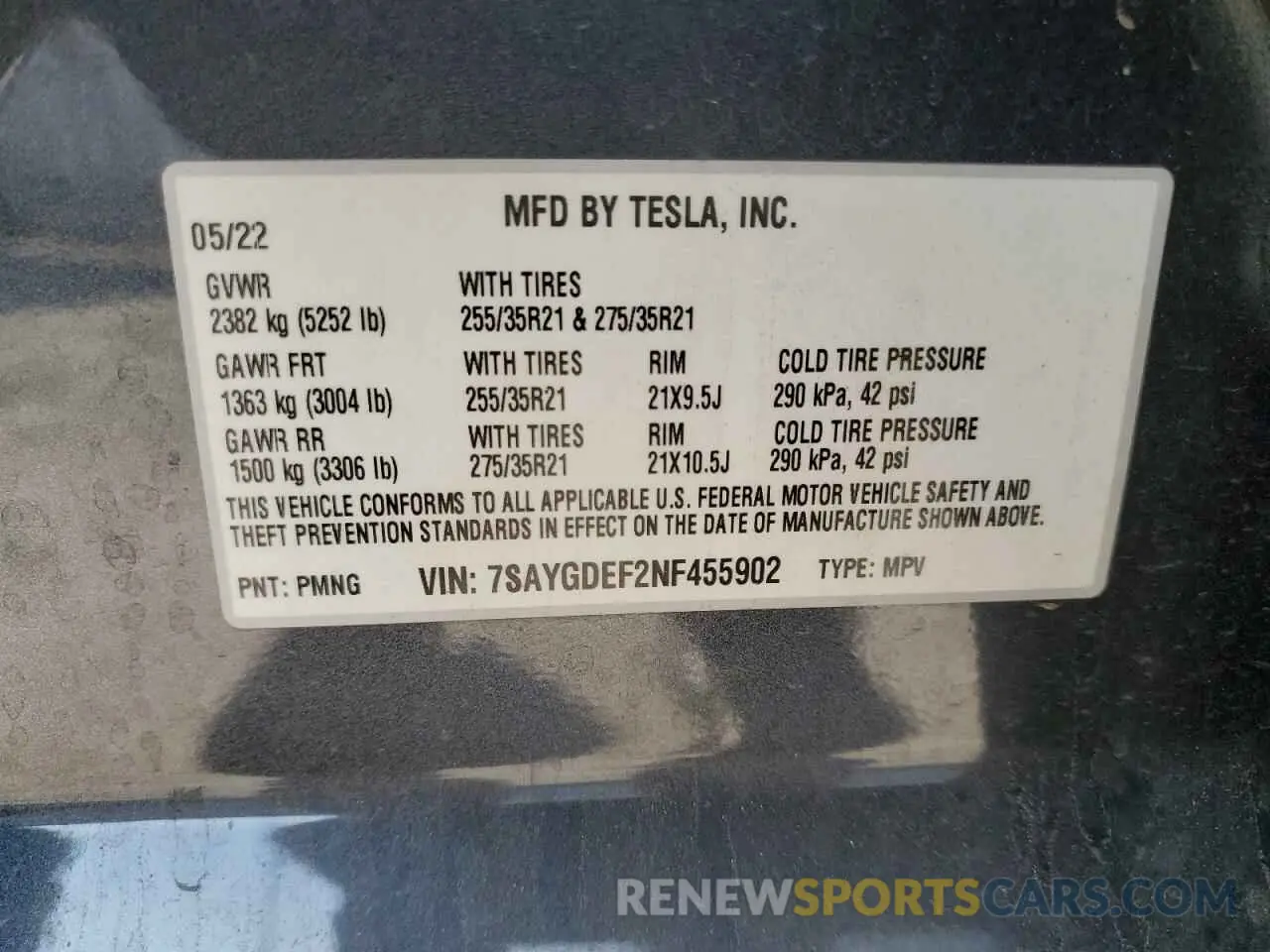 14 Photograph of a damaged car 7SAYGDEF2NF455902 TESLA MODEL Y 2022
