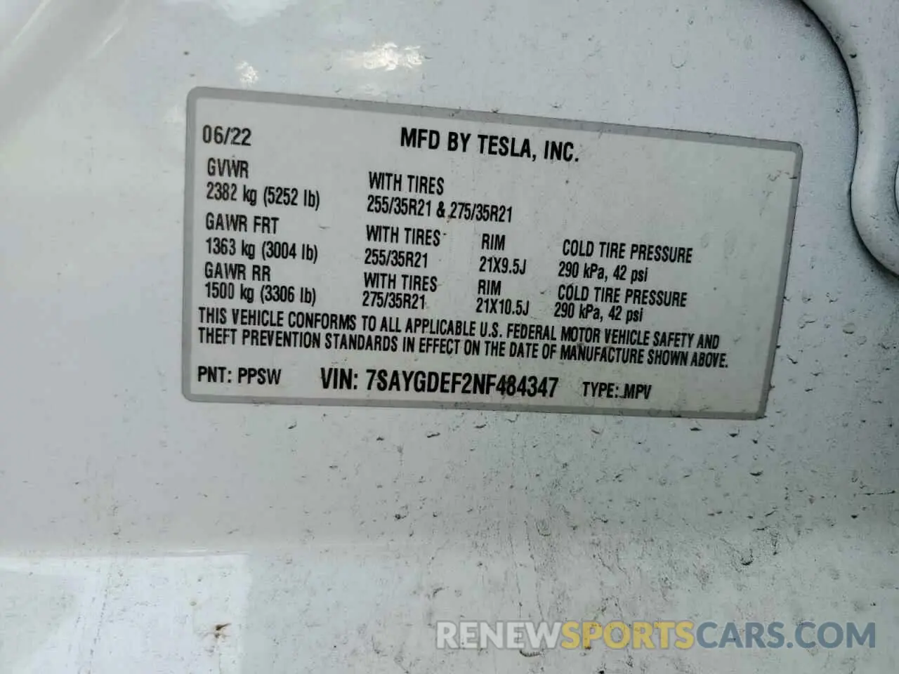 14 Photograph of a damaged car 7SAYGDEF2NF484347 TESLA MODEL Y 2022