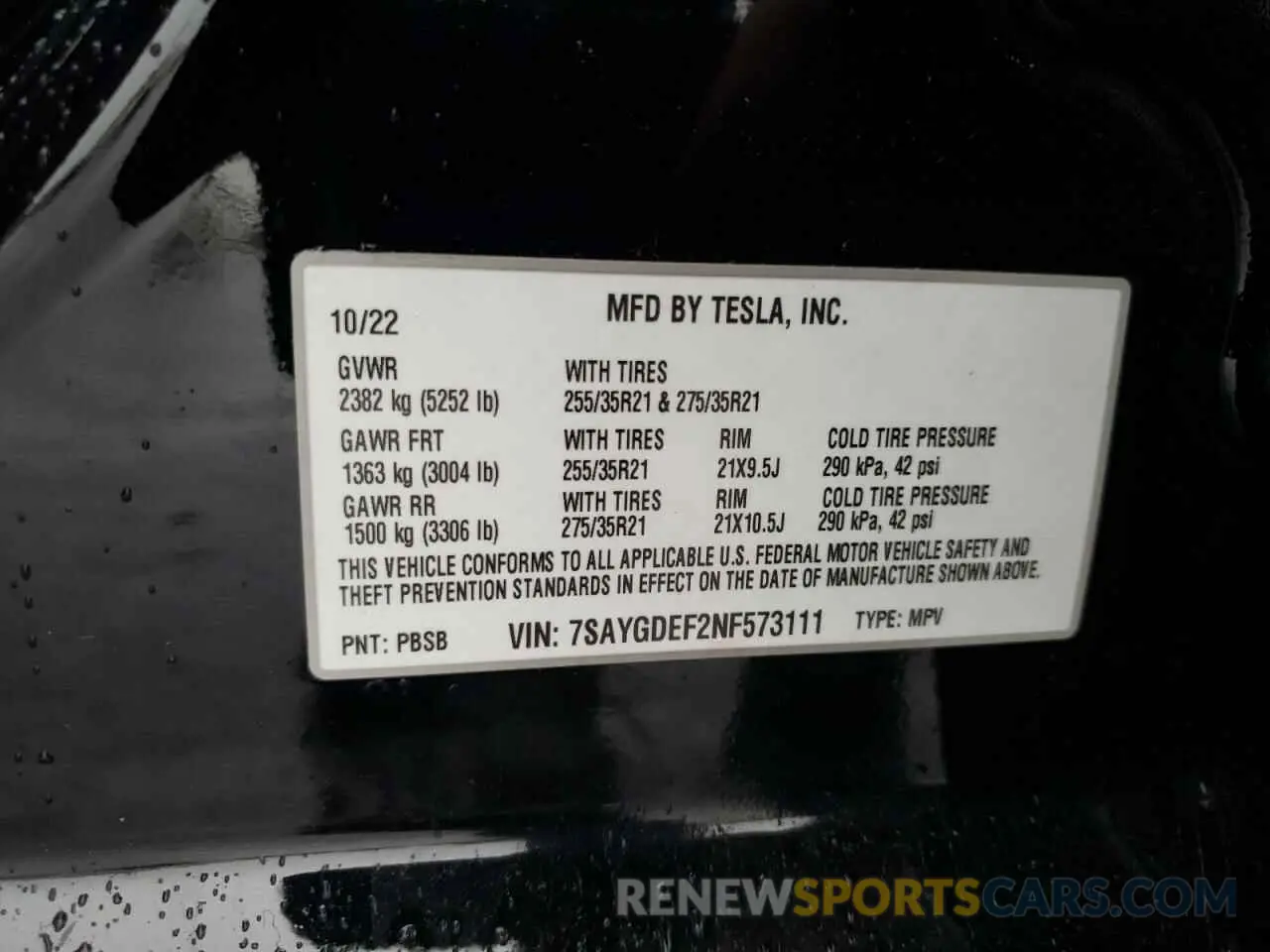 13 Photograph of a damaged car 7SAYGDEF2NF573111 TESLA MODEL Y 2022