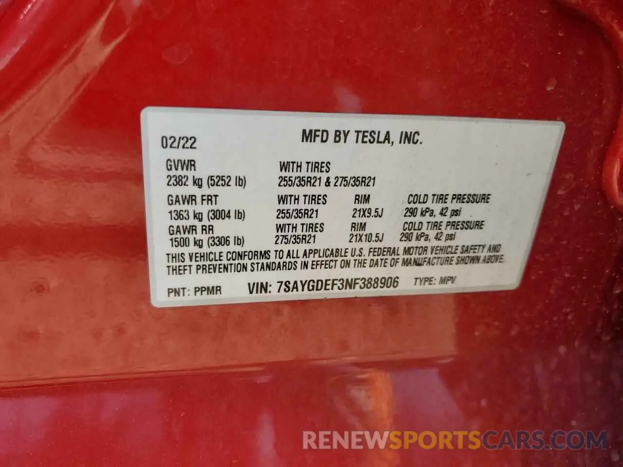 14 Photograph of a damaged car 7SAYGDEF3NF388906 TESLA MODEL Y 2022
