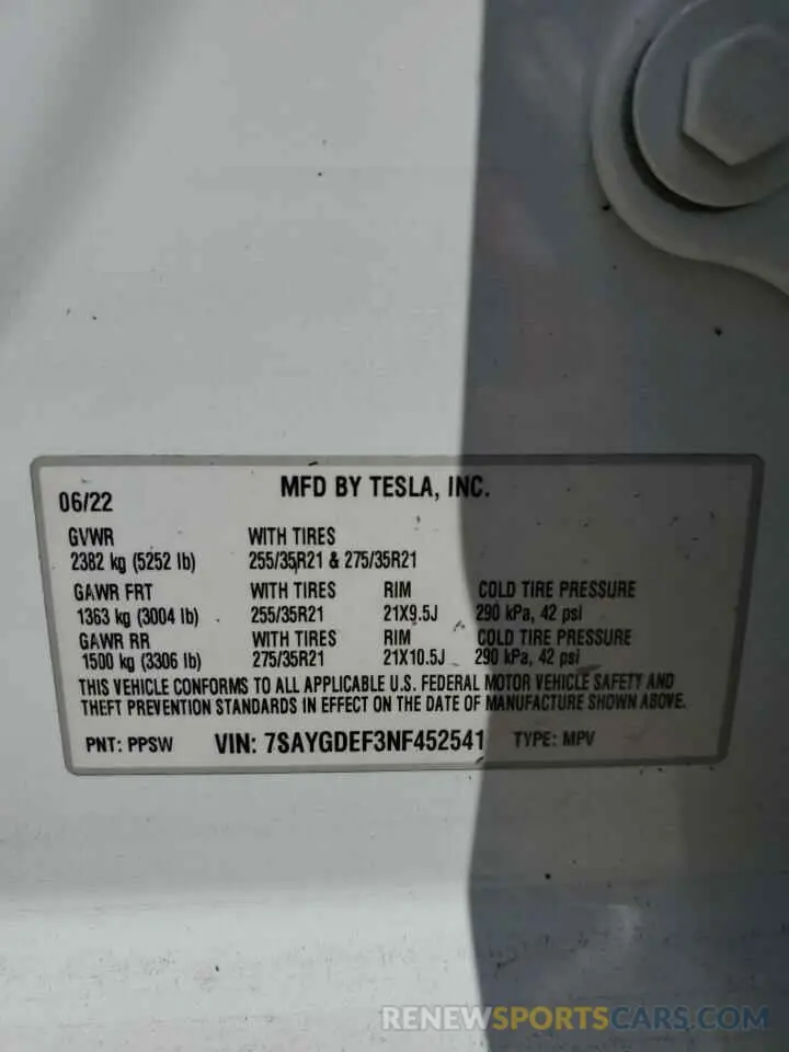 13 Photograph of a damaged car 7SAYGDEF3NF452541 TESLA MODEL Y 2022