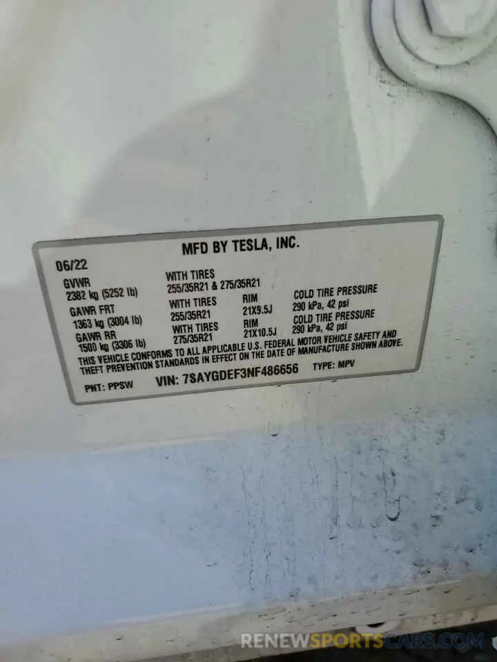 14 Photograph of a damaged car 7SAYGDEF3NF486656 TESLA MODEL Y 2022