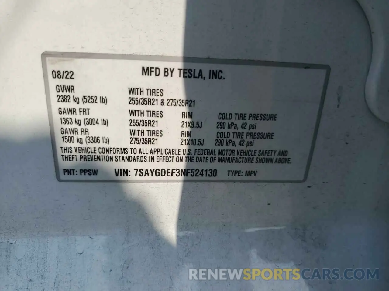 13 Photograph of a damaged car 7SAYGDEF3NF524130 TESLA MODEL Y 2022