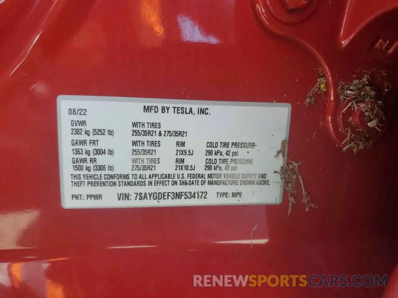 14 Photograph of a damaged car 7SAYGDEF3NF534172 TESLA MODEL Y 2022