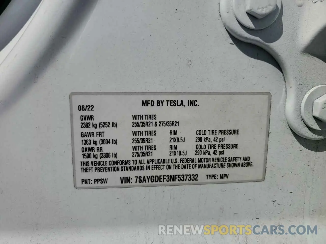13 Photograph of a damaged car 7SAYGDEF3NF537332 TESLA MODEL Y 2022