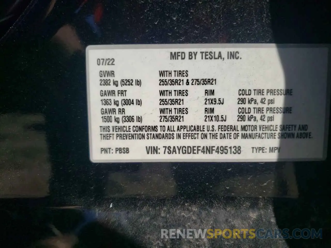 14 Photograph of a damaged car 7SAYGDEF4NF495138 TESLA MODEL Y 2022