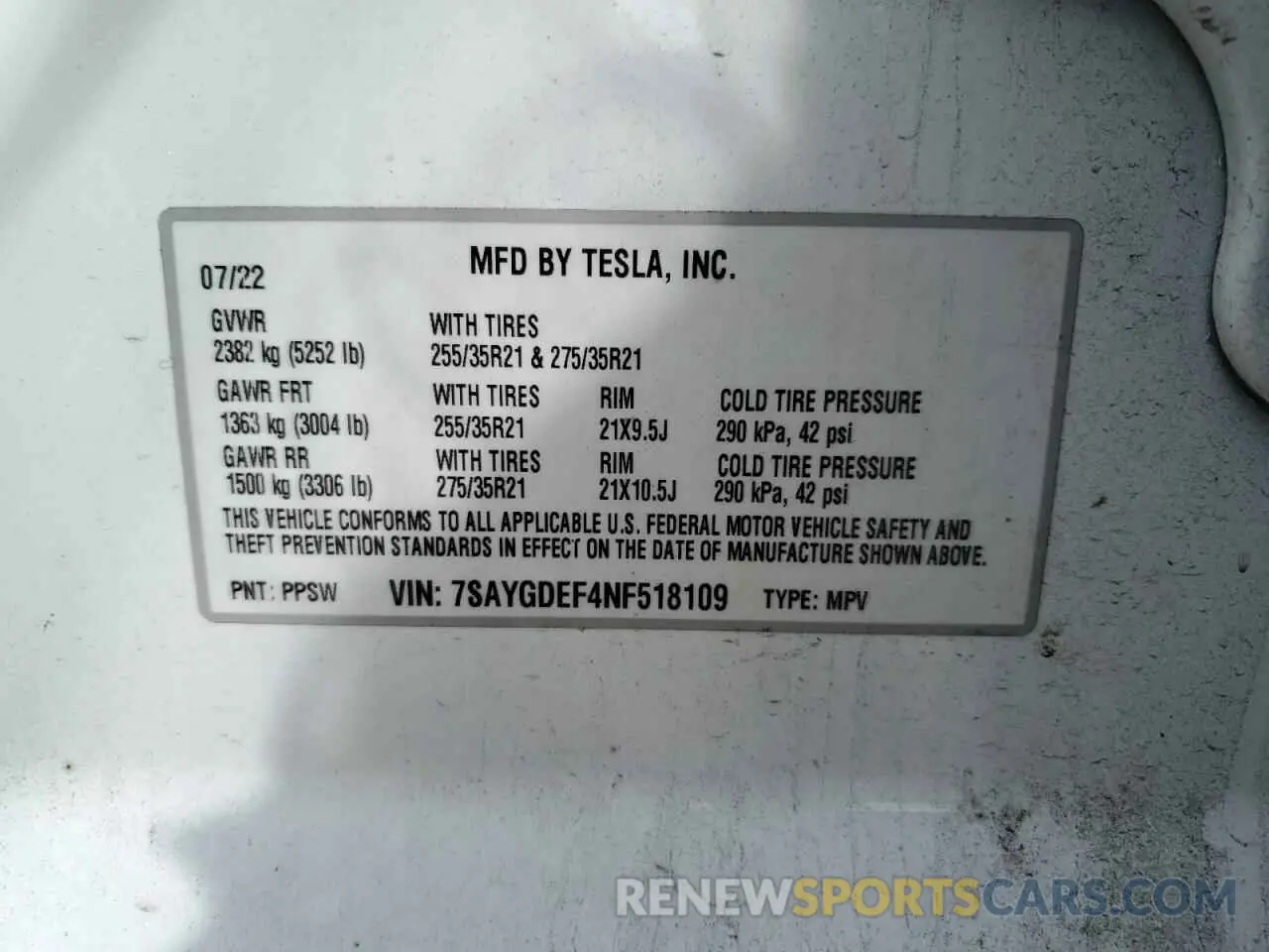 14 Photograph of a damaged car 7SAYGDEF4NF518109 TESLA MODEL Y 2022