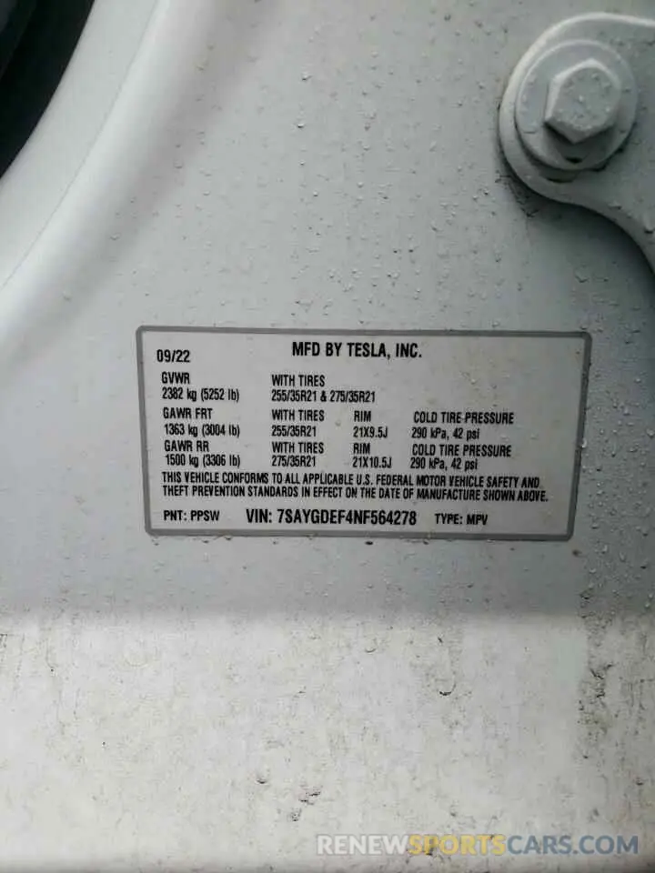 12 Photograph of a damaged car 7SAYGDEF4NF564278 TESLA MODEL Y 2022