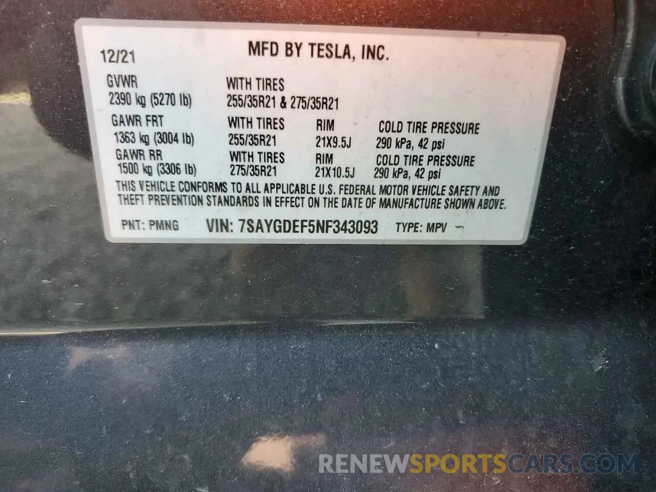 14 Photograph of a damaged car 7SAYGDEF5NF343093 TESLA MODEL Y 2022