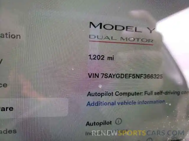 8 Photograph of a damaged car 7SAYGDEF5NF366325 TESLA MODEL Y 2022