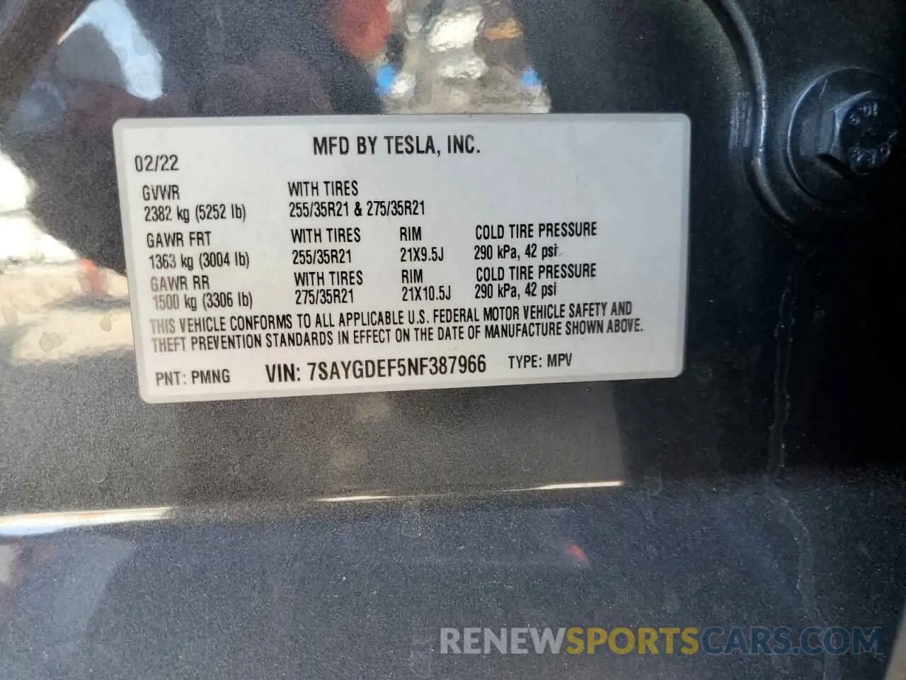 13 Photograph of a damaged car 7SAYGDEF5NF387966 TESLA MODEL Y 2022
