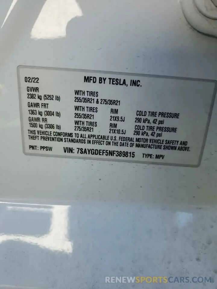 13 Photograph of a damaged car 7SAYGDEF5NF389815 TESLA MODEL Y 2022