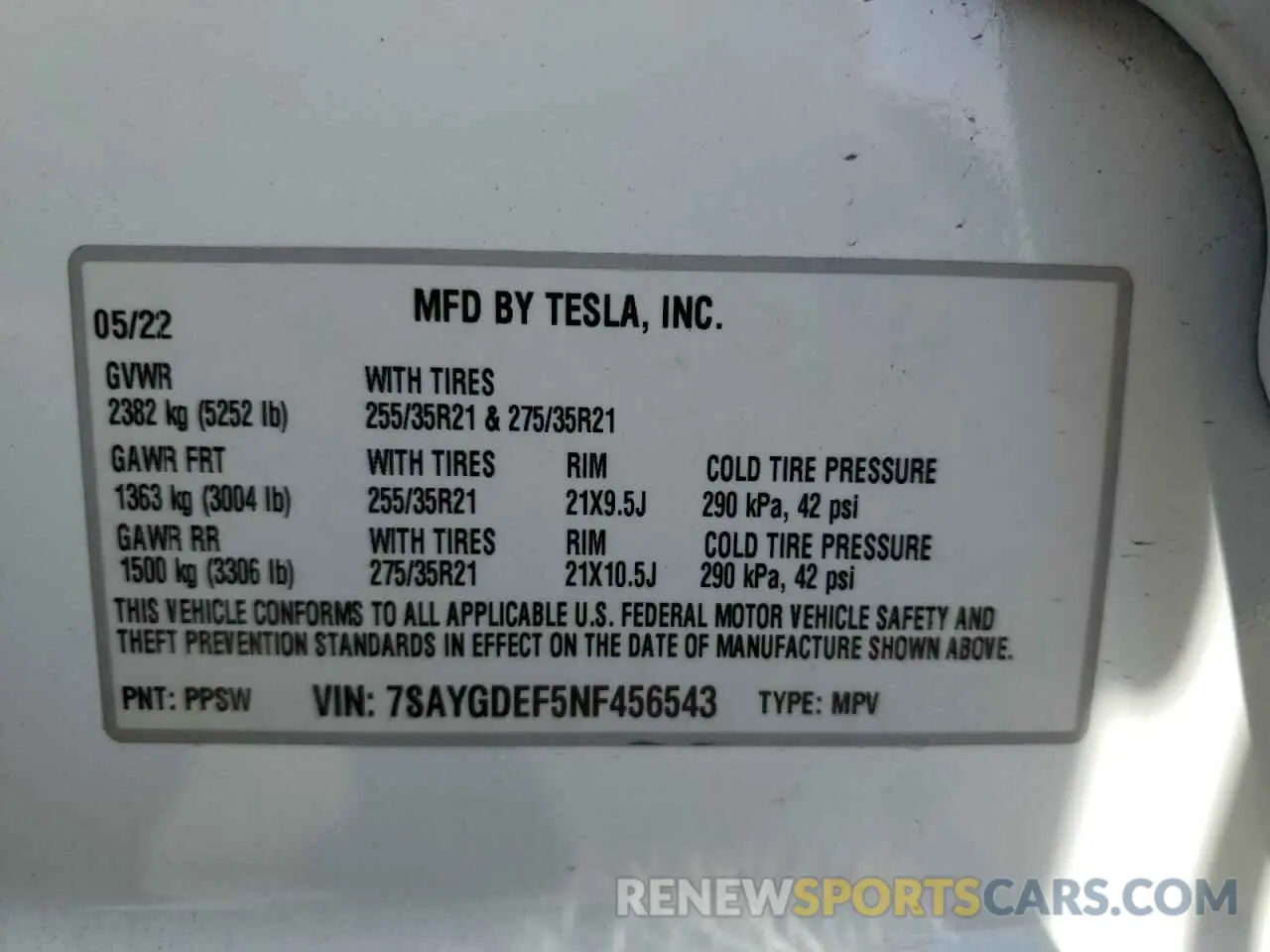 15 Photograph of a damaged car 7SAYGDEF5NF456543 TESLA MODEL Y 2022