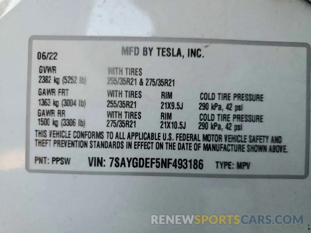 15 Photograph of a damaged car 7SAYGDEF5NF493186 TESLA MODEL Y 2022