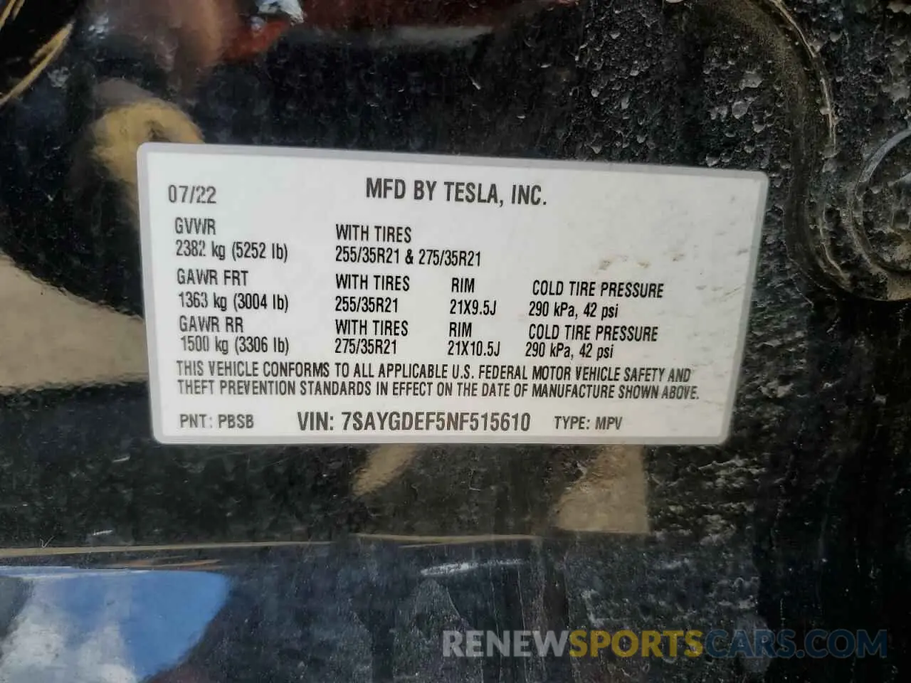 13 Photograph of a damaged car 7SAYGDEF5NF515610 TESLA MODEL Y 2022