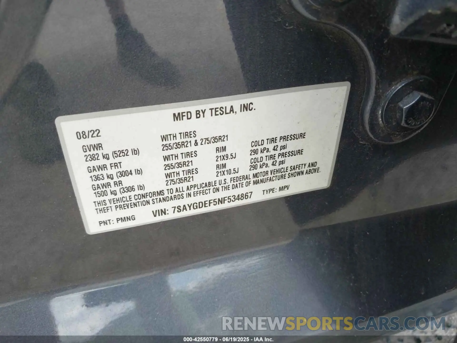 9 Photograph of a damaged car 7SAYGDEF5NF534867 TESLA MODEL Y 2022