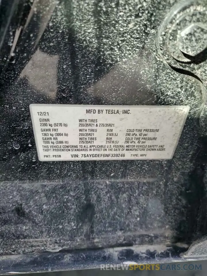 13 Photograph of a damaged car 7SAYGDEF6NF339246 TESLA MODEL Y 2022