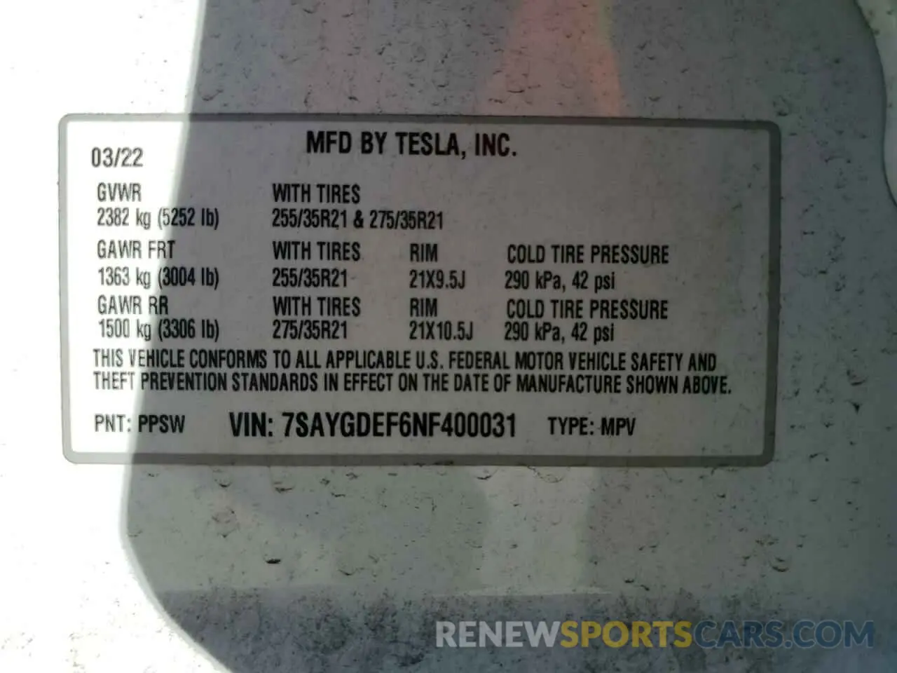 12 Photograph of a damaged car 7SAYGDEF6NF400031 TESLA MODEL Y 2022