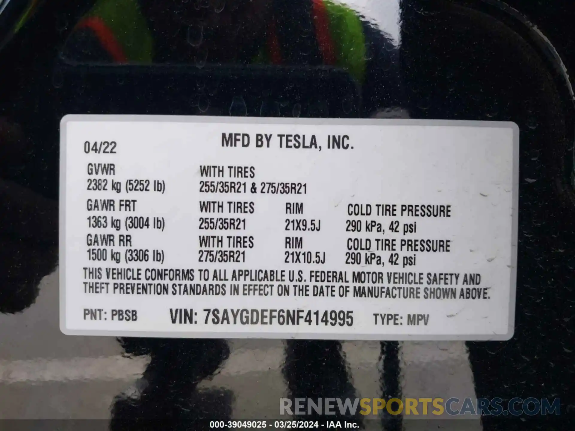 9 Photograph of a damaged car 7SAYGDEF6NF414995 TESLA MODEL Y 2022