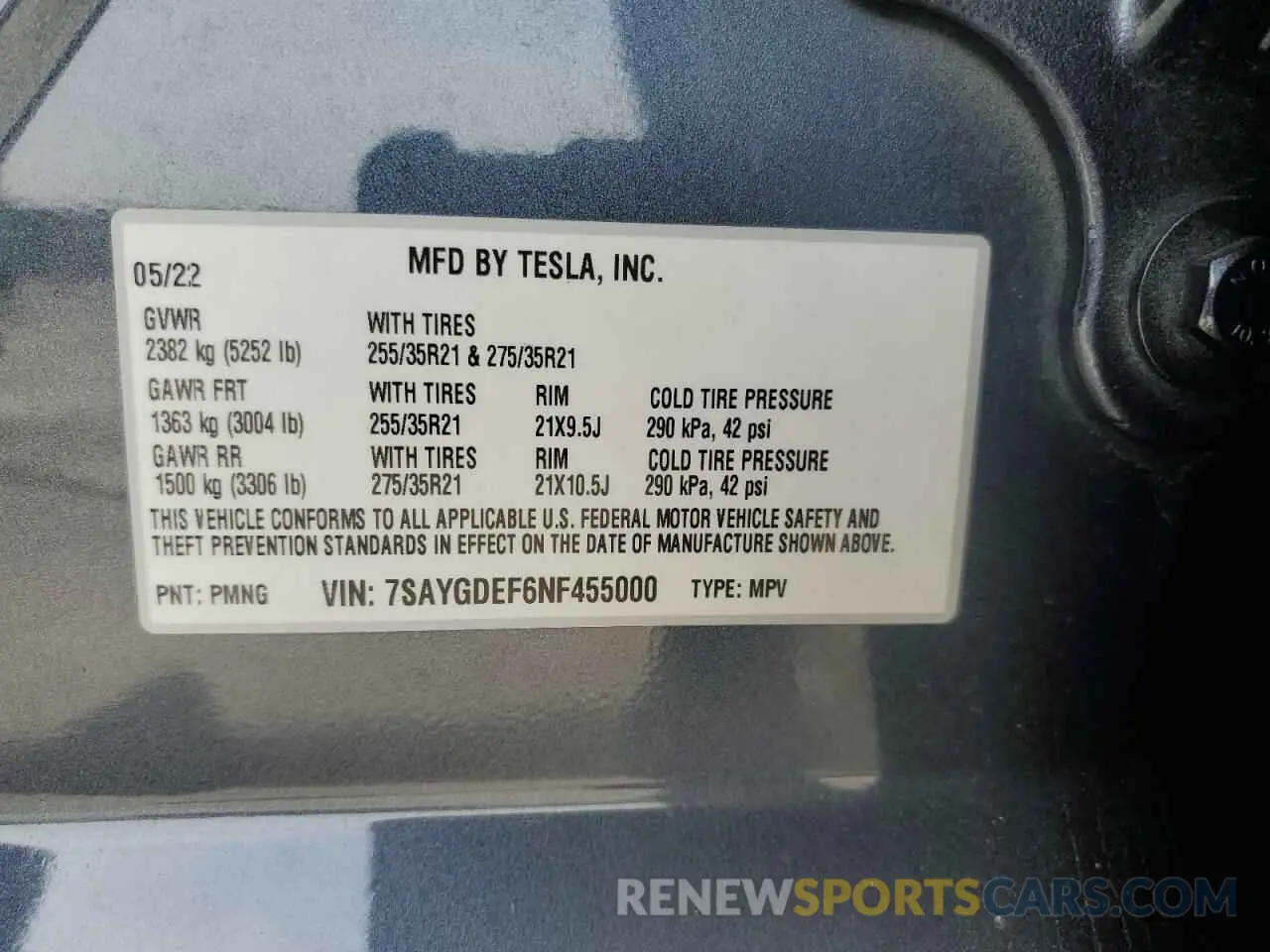 13 Photograph of a damaged car 7SAYGDEF6NF455000 TESLA MODEL Y 2022