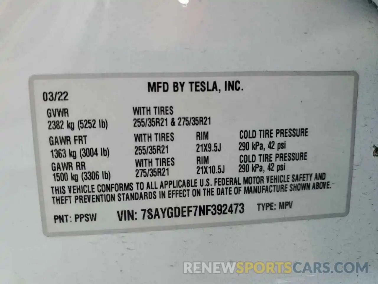 13 Photograph of a damaged car 7SAYGDEF7NF392473 TESLA MODEL Y 2022