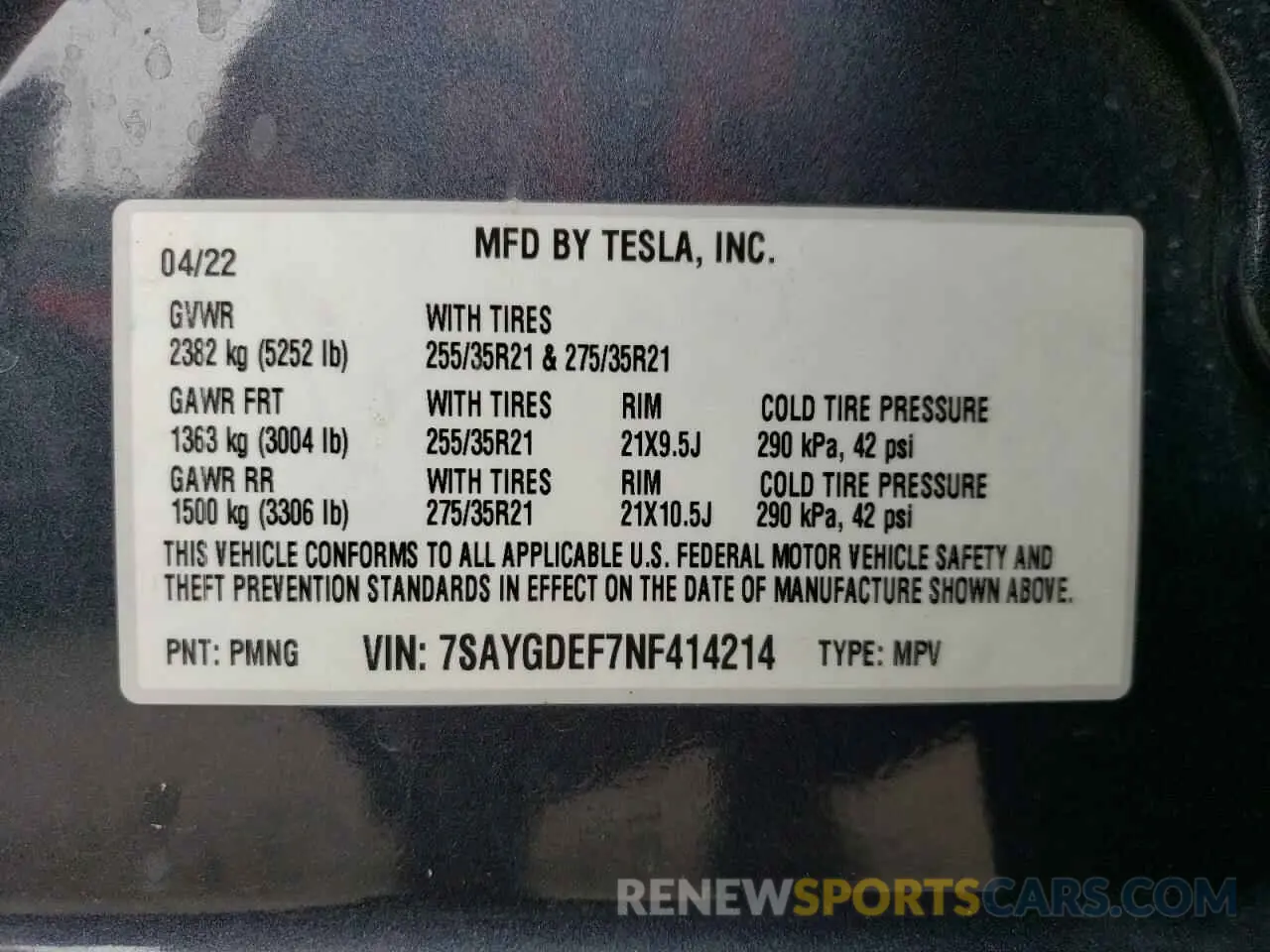 14 Photograph of a damaged car 7SAYGDEF7NF414214 TESLA MODEL Y 2022