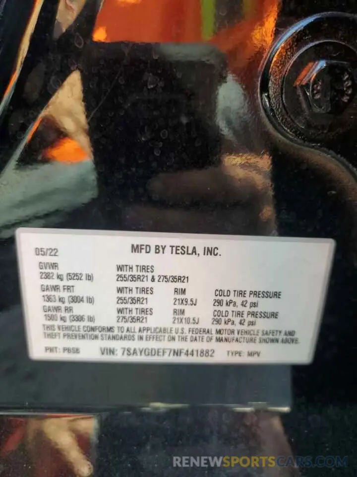 13 Photograph of a damaged car 7SAYGDEF7NF441882 TESLA MODEL Y 2022