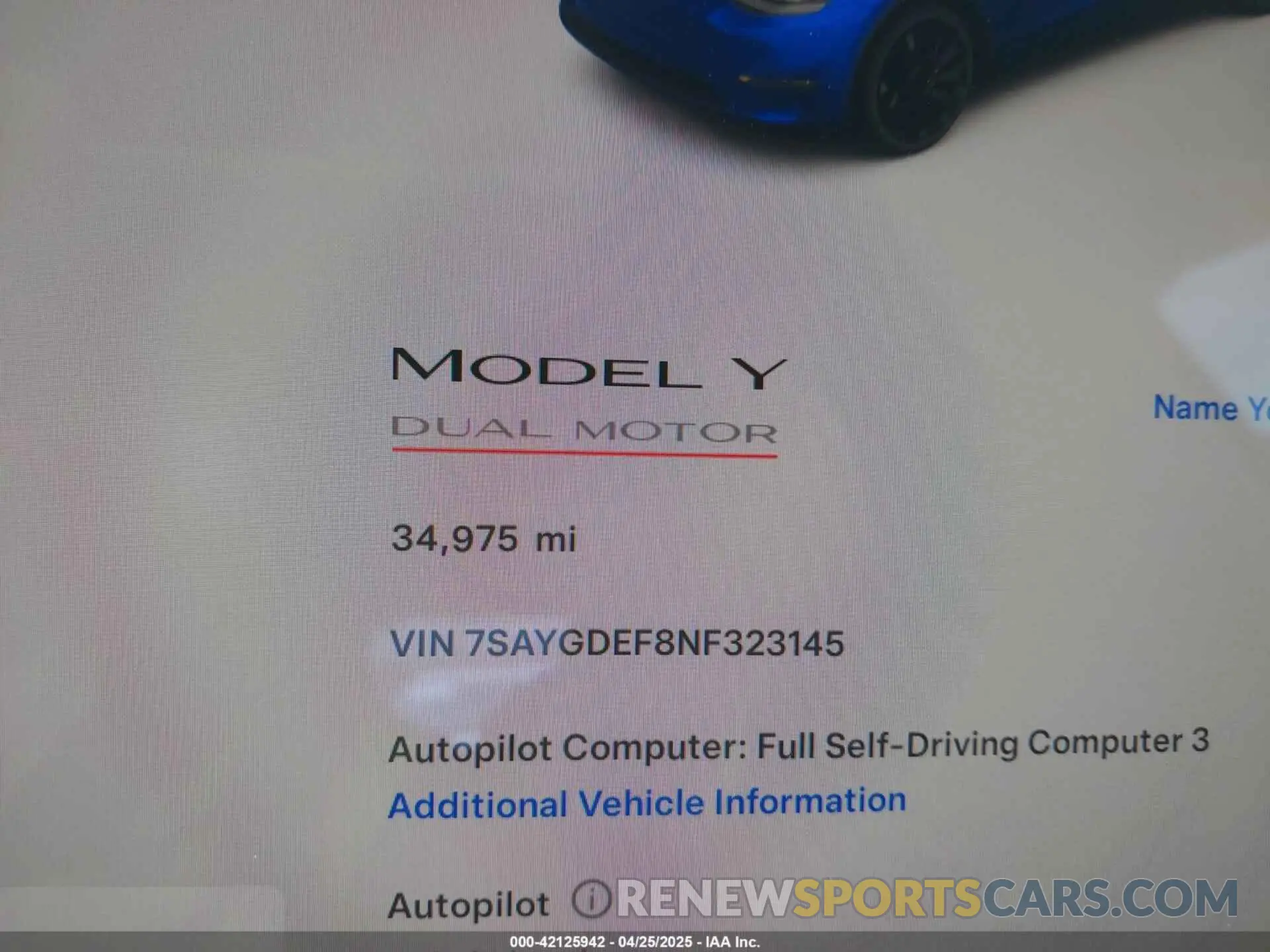 7 Photograph of a damaged car 7SAYGDEF8NF323145 TESLA MODEL Y 2022