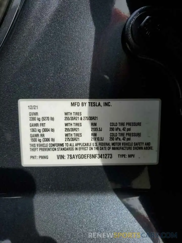 15 Photograph of a damaged car 7SAYGDEF8NF341273 TESLA MODEL Y 2022