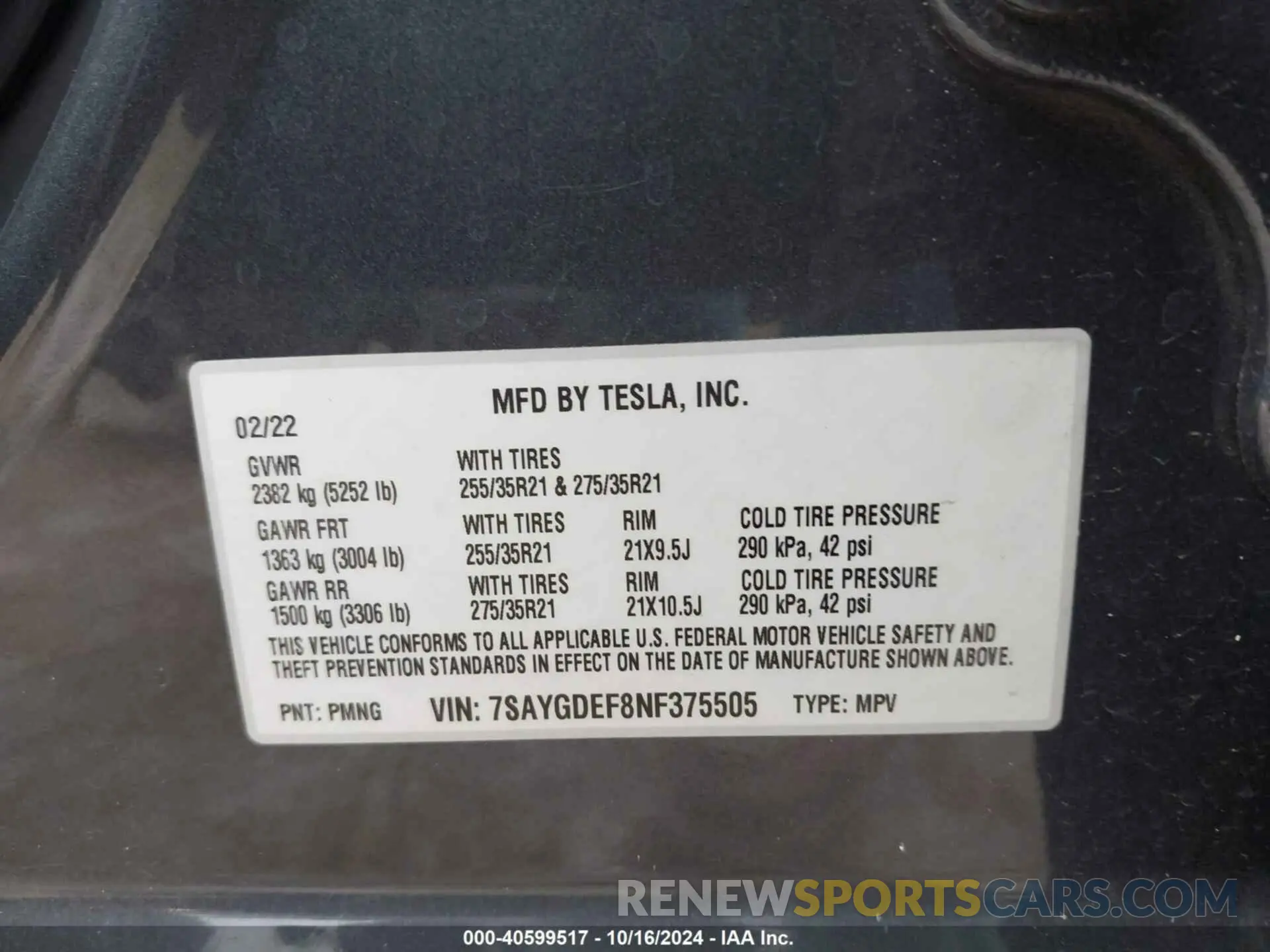 9 Photograph of a damaged car 7SAYGDEF8NF375505 TESLA MODEL Y 2022